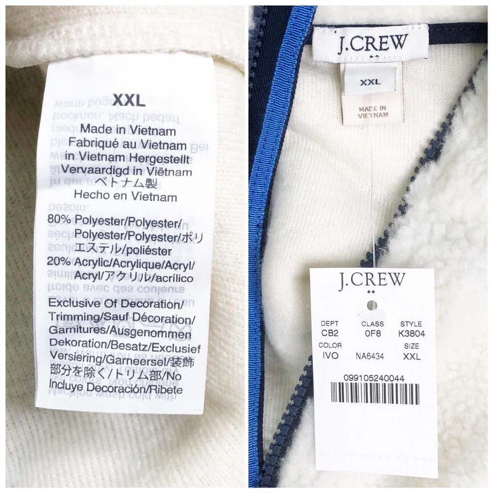 J. Crew Factory Sherpa Pullover Quarter Zip White Fleece Shirt XXL New - Picture 8 of 8